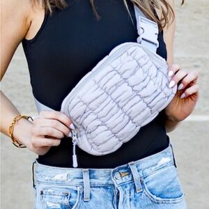 Gray Quilted Puffer Belt Bag NWT